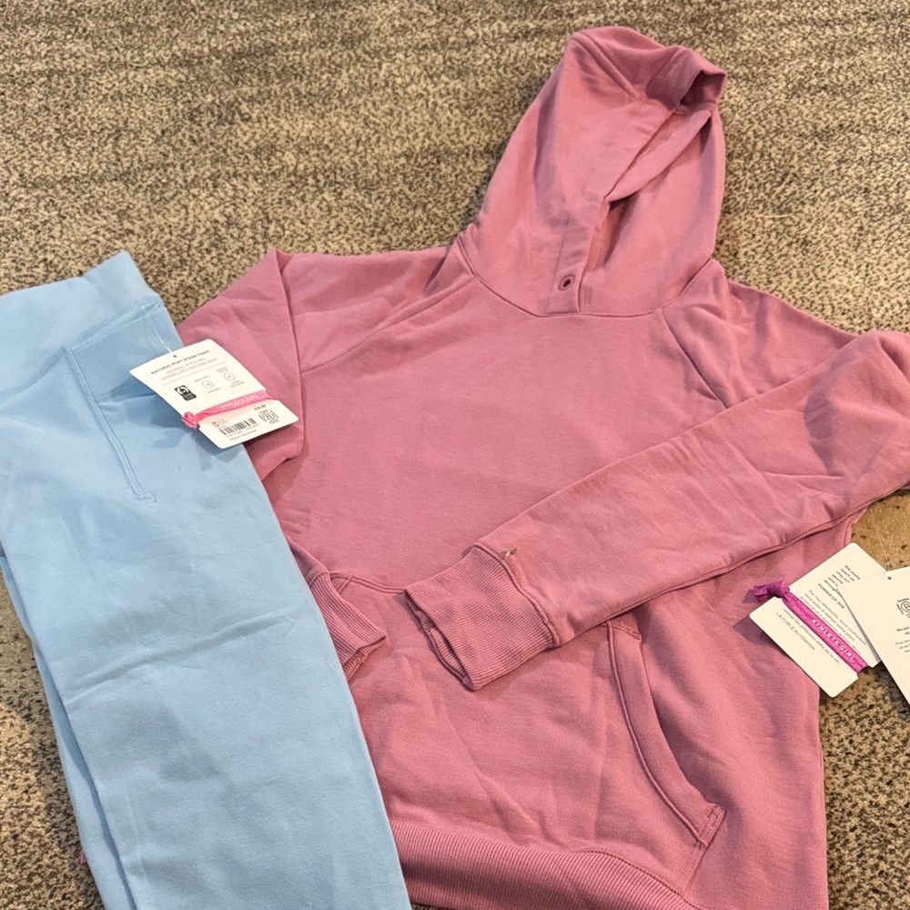 Athleta Pink Hoodie and Blue Leggings Set